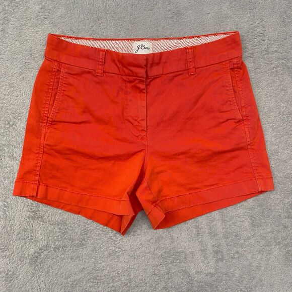 J Crew Shorts Womens 4 Red Chino 4 Inseam Cotton Flat Front Preppy Casual Mid - Picture 1 of 10